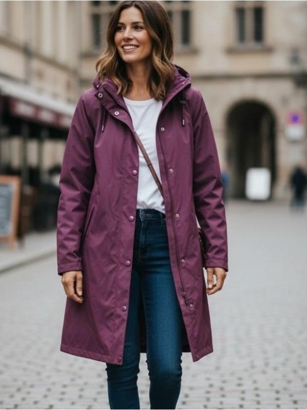 L.L. Bean Women's Plum Trench-Style Raincoat OCCD8 Longline